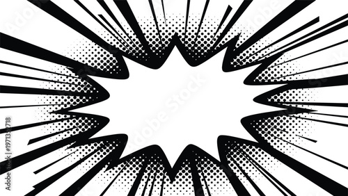 Impactful comic book background with dramatic speed lines and halftone dots for action packed graphic novel art.