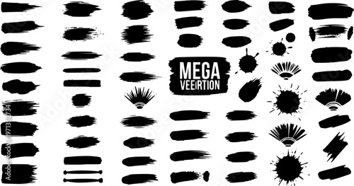 Paint brushes strokes mega set. Vector illustration