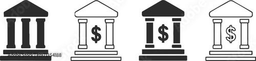 bank vector set bank facade icons with dollar emblem
