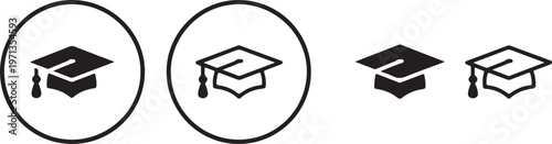 mortar board cap icons framed and unframed solid and outline styles