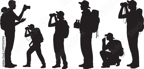 hiker vector set people observing nature in different poses