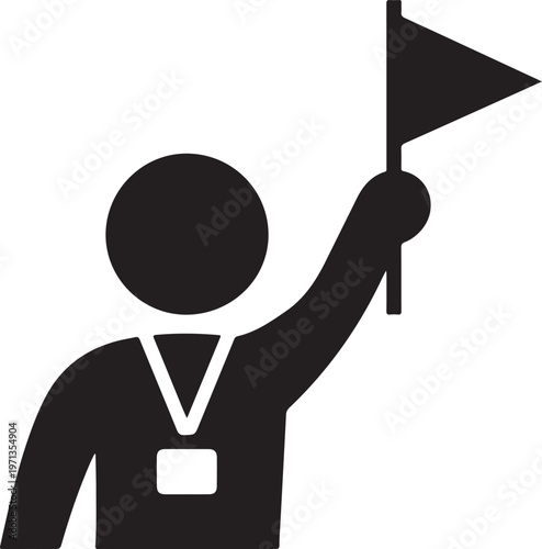 guide silhouette icon of instructor with flag and badge