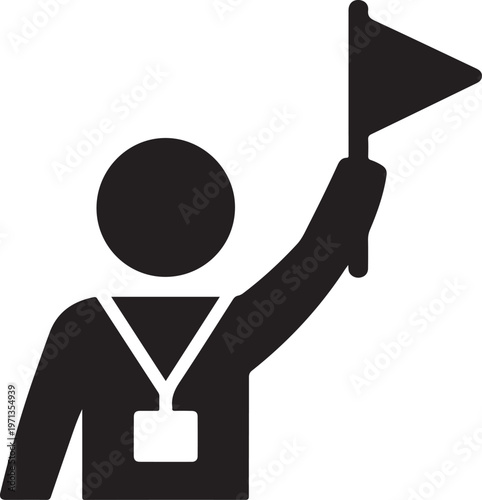 guide pictogram of tour leader holding flag and lanyard badge