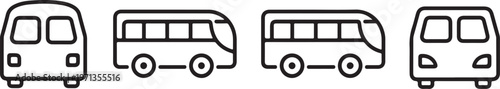 bus line art front and side views public transport icons