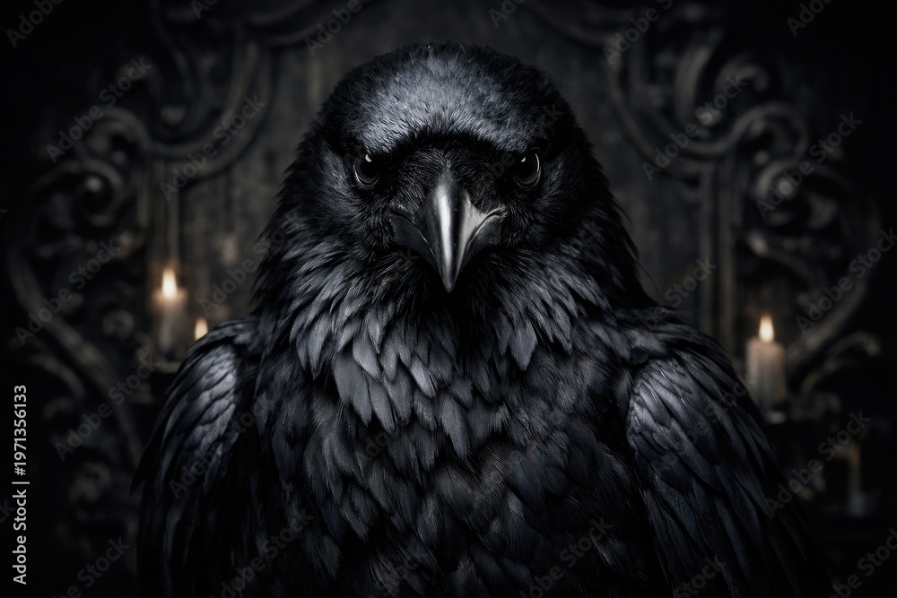 Fototapeta premium Majestic raven with gothic backdrop.