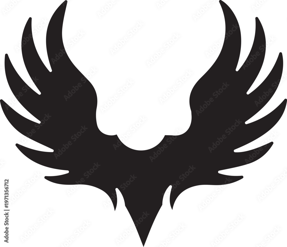 Naklejka premium Stylised Black Wings Silhouette Vector Icon Isolated on White Background