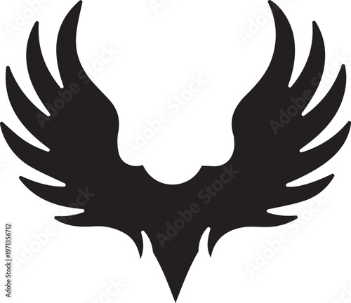 Stylised Black Wings Silhouette Vector Icon Isolated on White Background