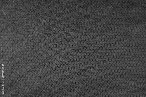 Charcoal gray technical mesh fabric with tiny hexagonal breathable holes