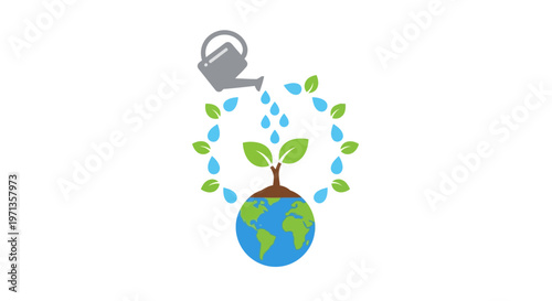 Globe with green leaves growing.