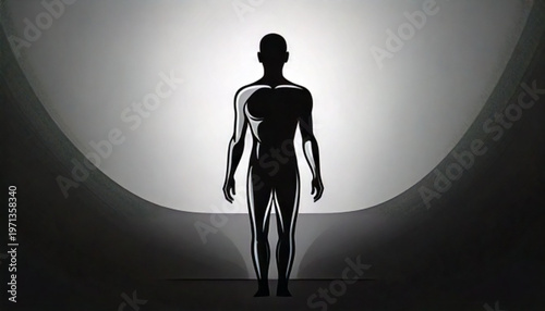 Pixelated Human Figure Standing in Spotlight.