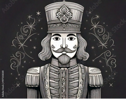 Ornate Nutcracker Soldier Character Illustration Festive Design.