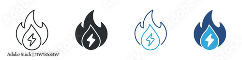 Energy Burn Icon Set, Power Flame and Fuel Consumption Symbols, Heat Energy and Electricity Burn Icons, Vector Illustration
