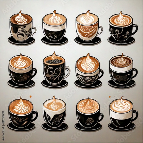 Pixel Art Collection of Various Coffee Drinks.