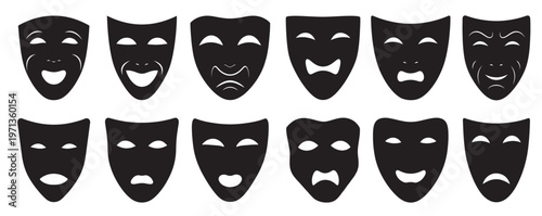 Drama mask silhouette white background