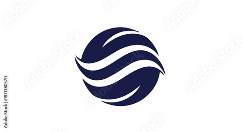 A dark blue and white logo on a white background