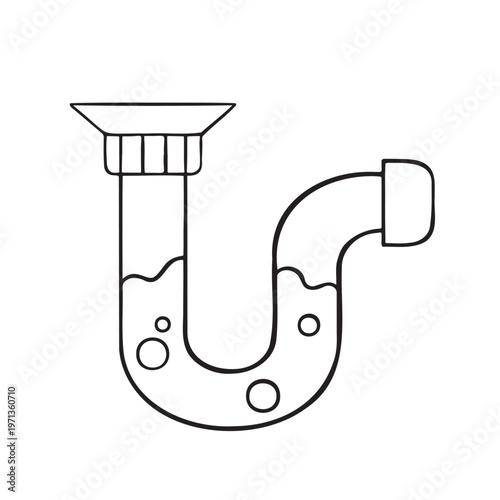  Clogged plumbing pipe line art monochrome vector illustration