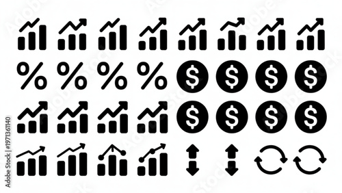 Colorful icons representing various percentage and statistical symbols. Vector