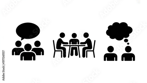Group discussion with two observers in a speech bubble format Vector