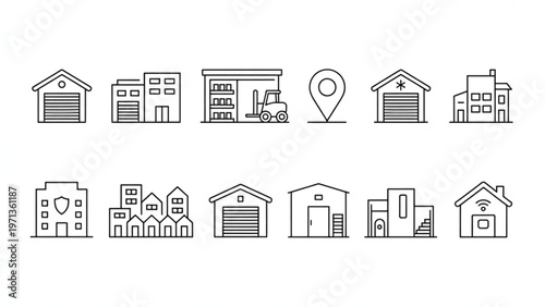 Assorted icons depicting various household and office appliances and objects Vector