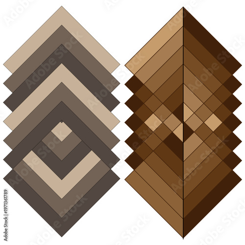 Brown rhombus set. Geometric pattern Vector. Abstract diamond collection. Symmetrical architectural textures.