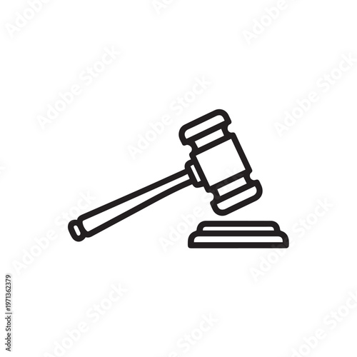 Gavel striking block simple line art illustration legal symbol justice concept