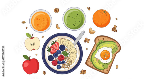 Healthy breakfast food and fresh fruit.