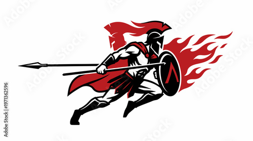 Minimalist Spartan Warrior Spear Logo – Modern Greek Fighter Vector Design
