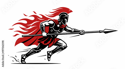 Minimalist Spartan Warrior Spear Logo – Modern Greek Fighter Vector Design