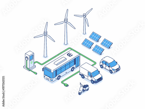 Renewable Energy and Electric Vehicle Infrastructure Isometric