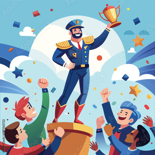 A fun Christmas holiday vector illustration featuring a happy boy and girl, a child with his grandfather, and a woman celebrating as a family in this artistic cartoon character design