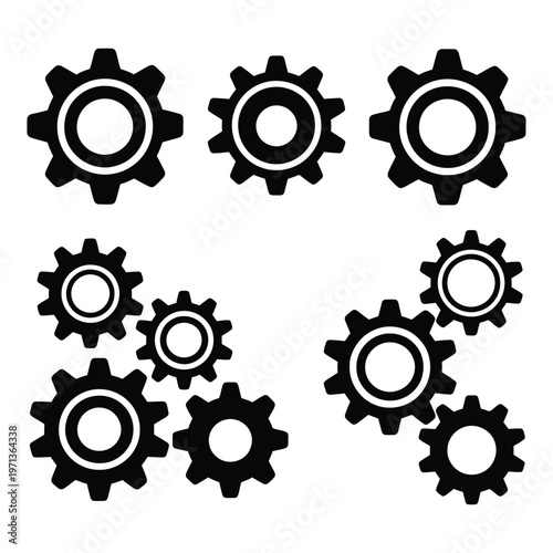 Set of ten stylized black solid flower shapes for various decorative design needs