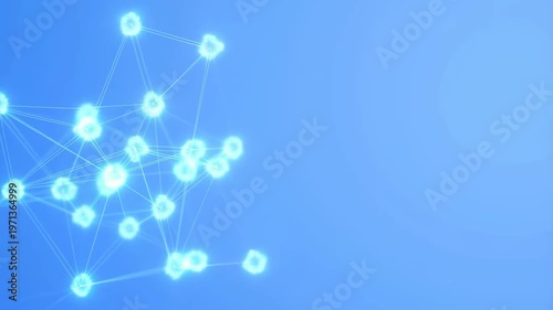 Minimal neural network nodes and connections on blue soft gradient background Neural Network Visualization concept of clean digital communication