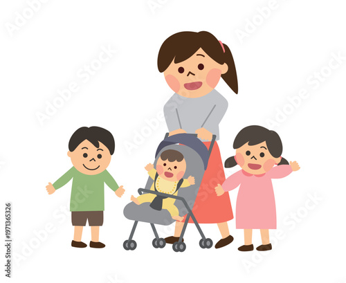 ベビーカーを押している家族