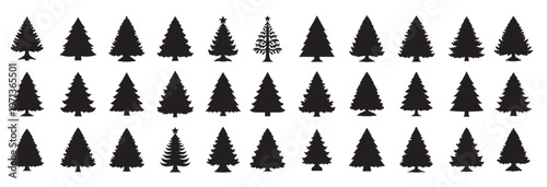 christmas trees silhouette white background