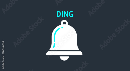 Notification Bell Icon with "DING" text, Modern Alert Symbol