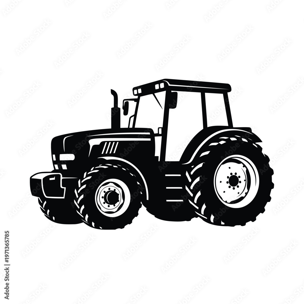 Obraz premium Black and white silhouette of a modern agricultural tractor vector