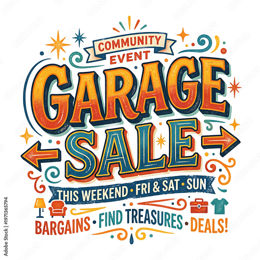 Fototapeta premium Community garage sale event poster typography design isolated on transparent background
