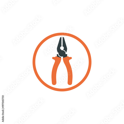 An orange vector of pliers enclosed within a circular frame