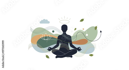 Person meditating in lotus position calm.