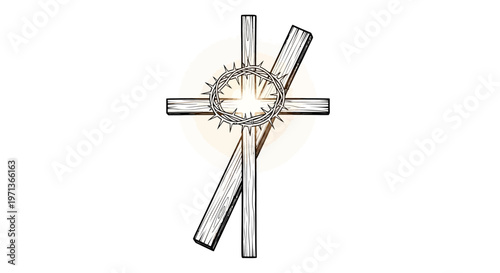 Cross with sunburst design element.