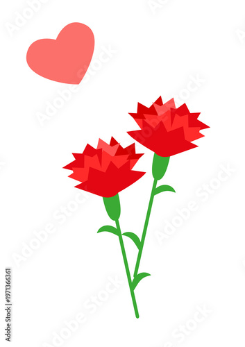母の日 カーネーションとハートのイラスト素材