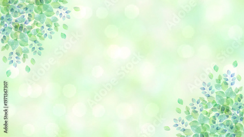 透明感のある水彩風　新緑の風景イメージ