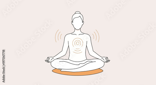Woman meditating in lotus position with energy waves emanating from her chest