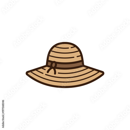 Straw Boonie Hat with Brown Ribbon.