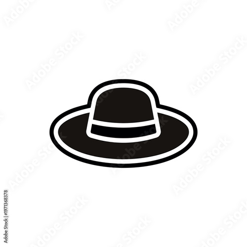 Black fedora hat with white outline.
