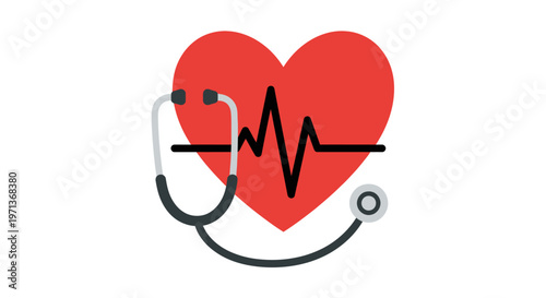Medical stethoscope on red heart.