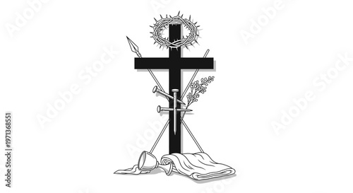 Black cross with crown and sword.