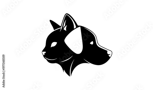Cat and dog head silhouette vector modern pet logo animal icon design