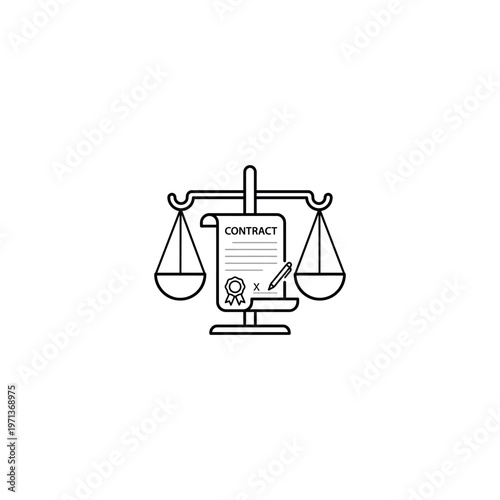 Contract on balance scales with pen.