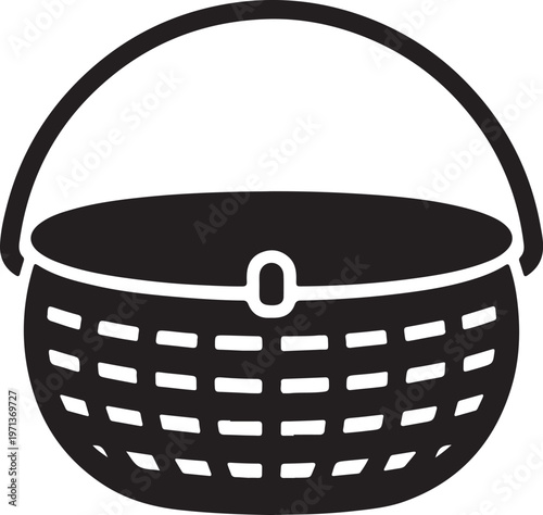 Fishing creel basket icon on white background. 